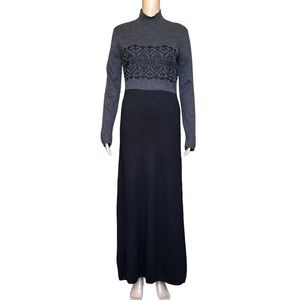 Sarah Chapman Grey Black Wool Knit  Maxi Mock Neck Sweater Dress size M